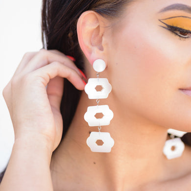 White Lattice Moonglow Statement Earrings