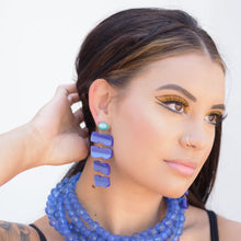Load image into Gallery viewer, Teal &amp; Blue Geometric Stack Moonglow Statement Earrings *