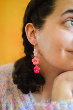 Load image into Gallery viewer, Raspberry Flower Dangle Earrings