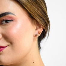 Load image into Gallery viewer, Cinnamon Beige Stripe Cane Slice Stud Earrings