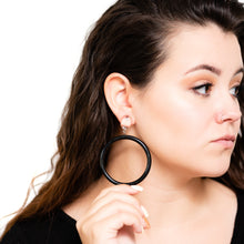 Load image into Gallery viewer, Faceted Clear &amp; Black Large Donut Drop Earrings