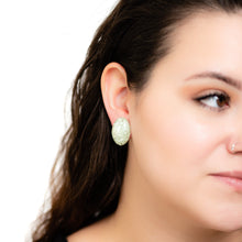 Load image into Gallery viewer, Mint Metallic Glitter Oval Button Studs