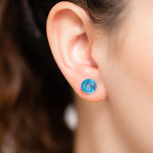 Load image into Gallery viewer, Denim Blue Carved Lucite Rose Stud Earrings