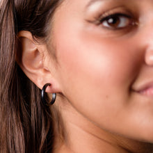 Load image into Gallery viewer, Black Shiny Moonglow Skinny Perfect Hoop Earrings