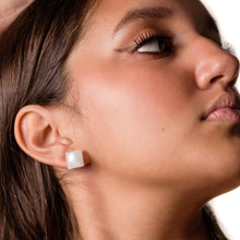 Load image into Gallery viewer, White Moonglow Beveled Square Stud Earrings