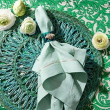 Load image into Gallery viewer, Stripey bee resin napkin rings, green tortoiseshell, set of four