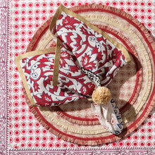 Load image into Gallery viewer, Joyful block print napkin, red, set of two