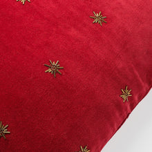Load image into Gallery viewer, Embroidered star pillow, red cotton velvet