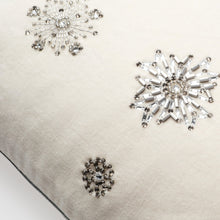 Load image into Gallery viewer, Embroidered snowflake pillow,  cream cotton velvet