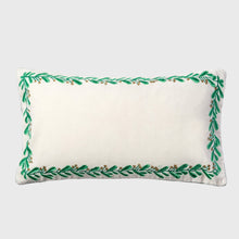 Load image into Gallery viewer, Embroidered border mistletoe pillow, cream cotton velvet