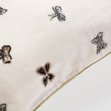 Load image into Gallery viewer, Embroidered bow pillow, cream cotton velvet