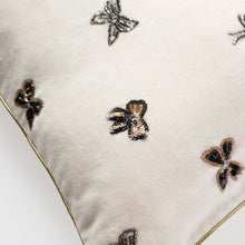 Load image into Gallery viewer, Embroidered bow pillow, cream cotton velvet