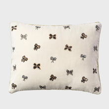 Load image into Gallery viewer, Embroidered bow pillow, cream cotton velvet