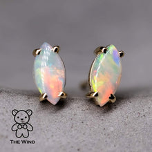 Load image into Gallery viewer, Dainty Marquise Cut Solid Opal Stud Earrings 14K Yellow Gold