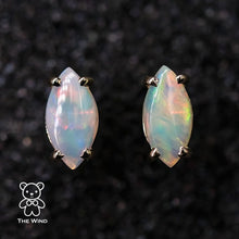 Load image into Gallery viewer, Dainty Marquise Cut Solid Opal Stud Earrings 14K Yellow Gold