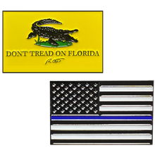 Load image into Gallery viewer, GL1-006 Florida Governor Ron DeSantis inspired Don't Tread on Florida 2nd Amendment Police Thin Blue Line Flag Challenge Coin