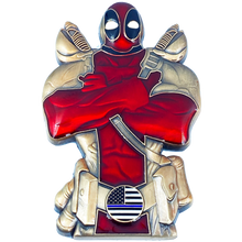 Load image into Gallery viewer, DL7-12 for Deadpool inspired thin blue line American Flag Police Challenge Coin