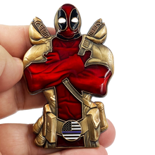 Load image into Gallery viewer, DL7-12 for Deadpool inspired thin blue line American Flag Police Challenge Coin