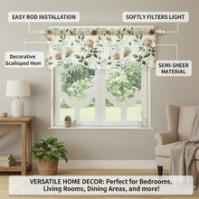Load image into Gallery viewer, DaDa Bedding Collection Enchanted Meadow Semi-Sheer Valance - Floral Elegance in Beige, Rose, and Soft Green, Light Filtering See Through Microfiber, Rod Pocket Design, 18x52 Inches