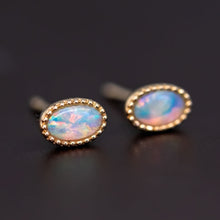 Load image into Gallery viewer, Delicate Oval Shaped Opal Stud Earrings 18K Yellow Gold