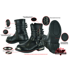 Load image into Gallery viewer, Women's 9 Inch Black Triple Buckle Leather Harness Boot