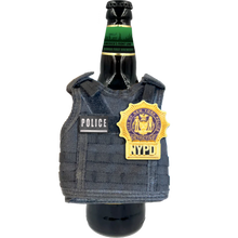 Load image into Gallery viewer, NYPD New York City Police Detective Tactical Beverage Bottle Can Cooler Vest with removable patches perfect gift for Challenge Coin collectors