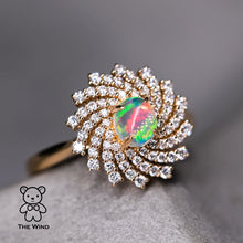 Load image into Gallery viewer, La Galaxia - Vivid Mexican Fire Opal &amp; Diamond Engagement Wedding Ring 18K Yellow Gold