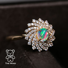 Load image into Gallery viewer, La Galaxia - Vivid Mexican Fire Opal &amp; Diamond Engagement Wedding Ring 18K Yellow Gold