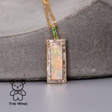 Load image into Gallery viewer, Baguette Diamond Invisible Setting Australian Opal &amp; Tsavorite Necklace 18k Yellow Gold