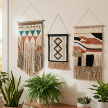Load image into Gallery viewer, Diamond Western Cotton Wall Hanging with Jute Tassels | Rustic Boho Western Wall Décor | 10" x 12"