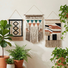 Load image into Gallery viewer, Diamond Western Cotton Wall Hanging with Jute Tassels | Rustic Boho Western Wall Décor | 10" x 12"