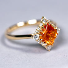 Load image into Gallery viewer, Diamond Shaped Fire Opal Diamond Engagement Ring 18K Yellow Gold