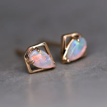Load image into Gallery viewer, Geometric Diamond Shaped Australian Opal Stud Earrings 14k Yellow Gold