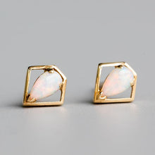 Load image into Gallery viewer, Geometric Diamond Shaped Australian Opal Stud Earrings 14k Yellow Gold