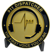 Load image into Gallery viewer, EL4-015 World's Biggest 911 Emergency Dispatcher Challenge Coin Thin Gold Line The First Voice Your Hear