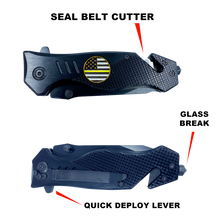 Load image into Gallery viewer, Thin Gold Line Police collectible 3-in-1 Tactical Officer Rescue tool with Seatbelt Cutter, Steel Serrated Blade, Glass Breaker 911 Emergency Dispatcher thin yellow line