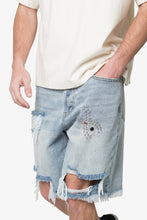 Load image into Gallery viewer, Distressed Spider Denim Shorts - Light Blue