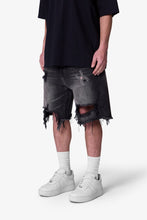 Load image into Gallery viewer, Distressed Spider Denim Shorts - Washed Black
