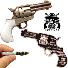 Load image into Gallery viewer, EE-013 Doc Holliday I'm Your Huckleberry ivory style grip nickel plated Model 1877 Colt Lightning Thunderer Challenge Coin