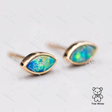 Load image into Gallery viewer, Minimalist Marquise Shaped Australian Doublet Opal Stud Earrings 18K Yellow Gold