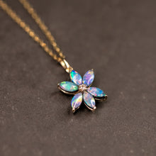Load image into Gallery viewer, Water Lily Doublet Opal Diamond Pendant Necklace 14K Yellow Gold