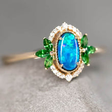 Load image into Gallery viewer, Australian Doublet Opal Diamond Tsavorite Engagement Ring 14K Yellow Gold