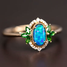 Load image into Gallery viewer, Australian Doublet Opal Diamond Tsavorite Engagement Ring 14K Yellow Gold