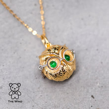 Load image into Gallery viewer, Dr. Owl Emerald Pendant Necklace 18K Yellow Gold with White Gold Glasses