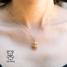 Load image into Gallery viewer, Dr. Owl Emerald Pendant Necklace 18K Yellow Gold with White Gold Glasses
