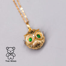 Load image into Gallery viewer, Dr. Owl Emerald Pendant Necklace 18K Yellow Gold with White Gold Glasses