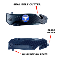 Load image into Gallery viewer, UAS FAA Commercial Drone Pilot Knife 3-in-1 Military Tactical Rescue knife tool with Seatbelt Cutter Steel Serrated Blade Glass Breaker