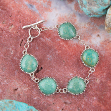 Load image into Gallery viewer, Intricate Green Turquoise and Sterling Silver Toggle Bracelet