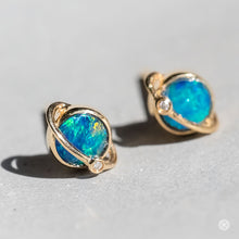 Load image into Gallery viewer, Earth Moon Design Australian Doublet Opal &amp; Diamond Stud Earrings 18K White Gold