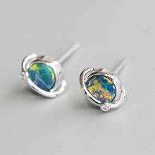 Load image into Gallery viewer, Earth Moon Design Australian Doublet Opal &amp; Diamond Stud Earrings 18K White Gold